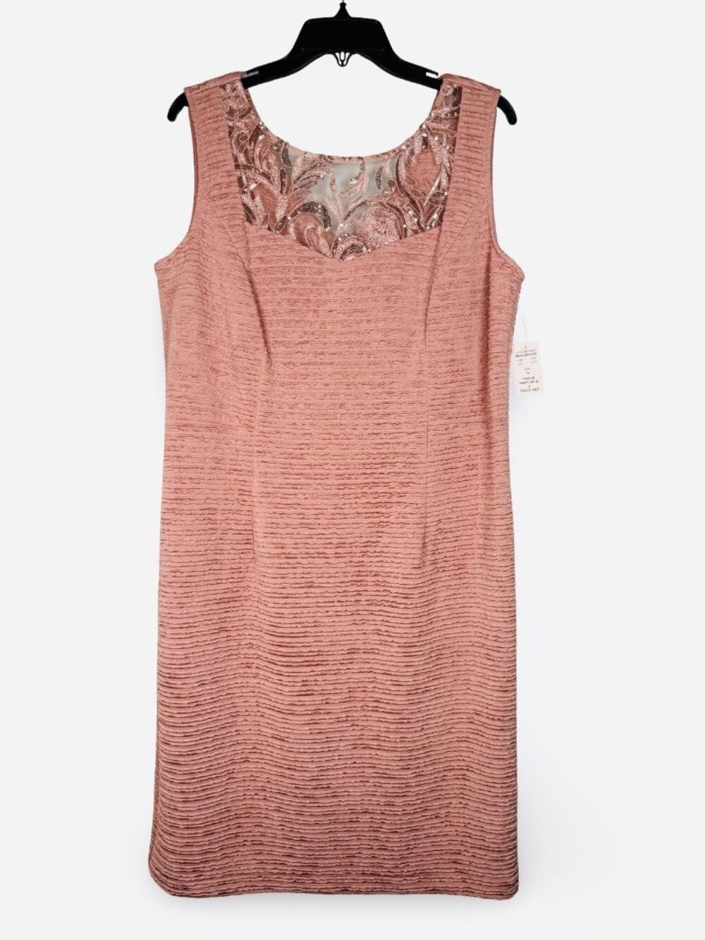Maya Brooke Two Piece Dress Suit Size 14 Rose Gold Textured Sheath Sequins Lace - Picture 3 of 15